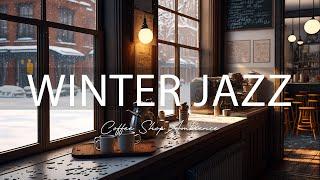 cozy winter coffee shop ambience with soft piano jazz music for relax, study and work