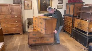 Antique Oak Campaign Chest with Secretaire Drawer