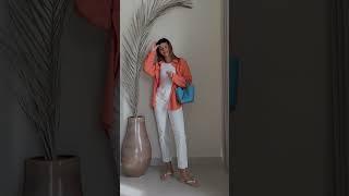 oversized shirt and white pants outfit #summeroutfits #vacationstyle