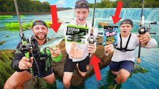 Gas Station SPILLWAY Fishing CHALLENGE For Biggest Fish! (1v1v1)