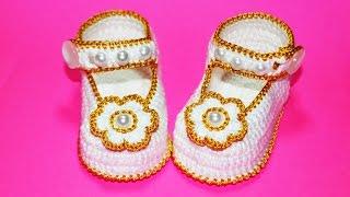 Пинетки крючком крестильные. МК. DIY booties crochet