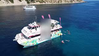 GW - Ibiza's unbelievable hottest boat party Drone view Ocean Beach Babes Bikinis Hunks & Booze - 4K