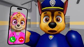 MAD SKYE call CHASE PAW PATROL in BARRY PRISON RUN! SCARY NEW! #Roblox #Obby