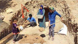 Building a magical house in front of  cave: Ostad Nama's father's theory for the homeless family.