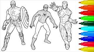 Spiderman Captain America Iron Man Coloring Pages | Colouring Pages For Kids With Colored Markers