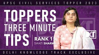 UPSC CSE | Toppers Three Minute Tips | By Rank 14 CSE 2022 Swati Sharma