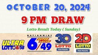 Lotto Result Today 9pm draw October 20, 2024 6/58 6/49 Swertres Ez2 PCSO