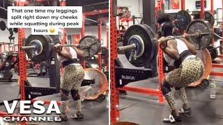 GYM FAIL - Women's  leggings split while performing a set of heavy squats