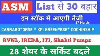 Asm list update  CARRARO GRSE BSE Kpi green  BSE   Ireda  Rvnl  Oil India  Shakti pumps