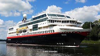 MAUD | the strong ship horn of the HURTIGRUTEN EXPEDITIONS cruise ship at Kiel Canal | 4K-Video