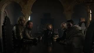 The Small Council and Bronn the Master of Coin. 'Game of Thrones season 8' Episode 6 scene.