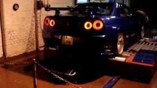 Skyline R34 GTR at Hayes Dyno Tech 635BHP with Flames