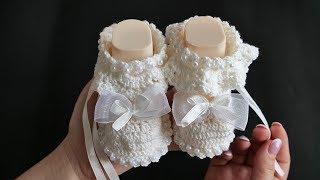 Крестильные пинетки крючком | Baptismal booties crochet