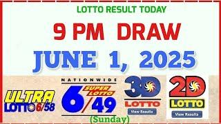 Lotto Result Today 9pm Draw June 1 2025 Pcso