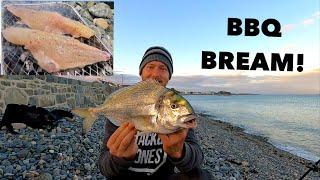 GILTHEAD BREAM - Catch , Fillet  , Cook ! BBQ Bream While SHORE FISHING