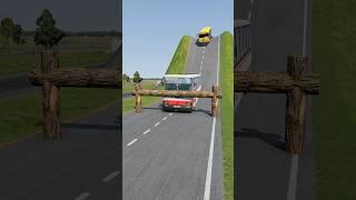 Long City Buses & School Bus vs Log Trap - BeamNG.Drive #shorts #beamngdrive #bus