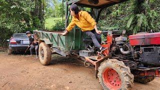 Genius girl repairs and maintains cars broken down on the road