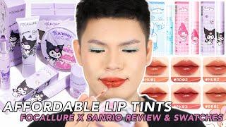 TRYING NEW AFFORDABLE LIP TINTS!!! FOCALLURE X SANRIO LIP TINT REVIEW AND SWATCHES (ALL SHADES)