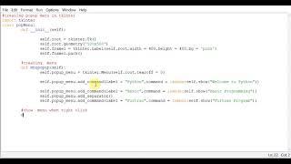 creating popup menu in tkinter