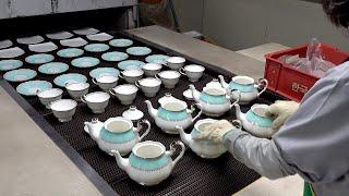 Luxury Teapot and Teacup Manufacturing Process. 80 Year Old Korean Ceramic Factory