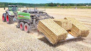 FENDT 1050  Vario + FENDT Squadra 1290 N UD und POMI Ballensammelwagen  beim Stroh pressen.