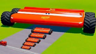 Big & Small Wide Lightning McQueen Monster Truck VS Pixar Cars VS Spider-man Train | BeamNG.Drive