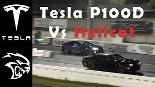 Tesla Model S P100D Vs Dodge Hellcat - Drag Race