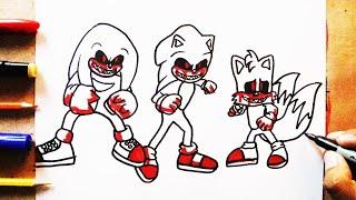 COMO DIBUJAR a SONIC.EXE VS KNUCKLES.EXE Y TAILS.EXE