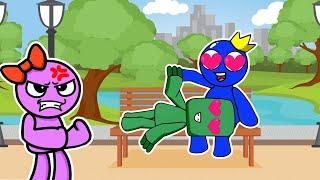 Blue & Pink Love Story | Green Kisses Blue, Pink Jealous So Much | Roblox Rainbow Friends Animation