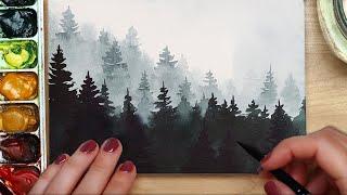 EASY Watercolor Misty Forest | Wet on Wet for Beginners WEEK 4