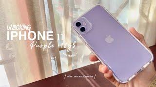 Purple IPhone 11 unboxing + accessories & set up in 2021