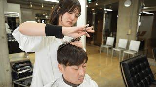 ASMRPerfect haircut and facial shave by a female barber who specializes in trendy styles