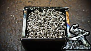 Damascus steel from 5 meters of nickel-plated twisted chain.