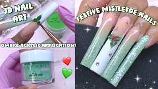 XL GLITTER OMBRE 3D MISTLETOE NAILS ️ Easy Acrylic Encapsulation + 3D Nail Art