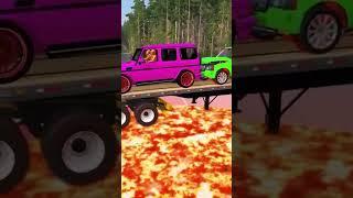 Flatbeds Trailer Truck vs Rails Cars vs lava Cars vs train #beamng #beamngdrive