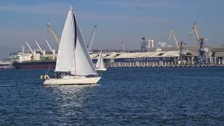 Yacht sailing at Klaipeda port