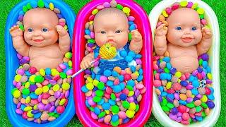 4 Minutes Satisfying Video | Mixing Funny Candy ASMR & Make Up in 3 Bathtubs with Magic M&M's Slime