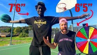 CHALLENGING 7’6” GIANT to Crazy TRICK SHOT BATTLE