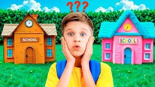 Cardboard School VS Fluffy School - Adventure for kids