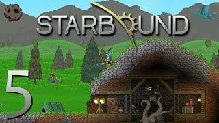 Starbound: Leaving Orbit - 5 - Starter base, crafting stations, mud? Starbound gameplay.