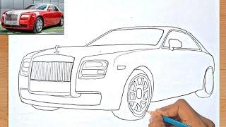 Rolls Royce Car Drawing Easy | How To Draw A Rolls Royce Ghost Easily |Rolls Royce Ghost  Realistic