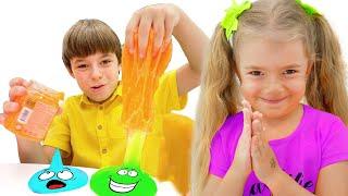 Anabella and Bogdan are playing with slimes | Fun games with dad and mommy