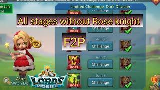 Limited Challenge all stages | Lords mobile Witch doll F2P without Rose knight xD 