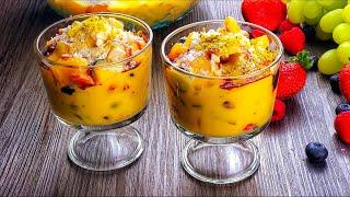 سلطة الفواكه العرائسيه الملكيه منعشه ومغذيه في دقائق  Fruit salad bowl with a creamy Mango juice