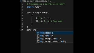 To transpose a matrix with NumPy, just call the "transpose" method. #coding #funycoder #matrix