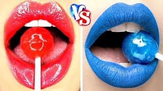 RED VS BLUE COLOR CHALLENGE || Eating Everything Only In 1 Color For 24 Hours