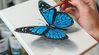 Blue Morpho Butterfly  - Acrylic painting / Homemade Illustration (4k)