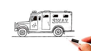 How to draw SWAT police truck | Car drawing