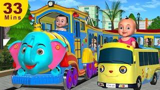 Wheels On The Bus, Train, Car Go Round and Round  +More 3D Nursery Rhymes & Songs for Children