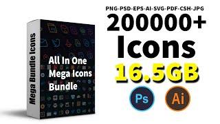 200000+ All In One  Icons Big Pack Download In PNG PSD EPS AI SVG JPG |English| |Sheri Sk|